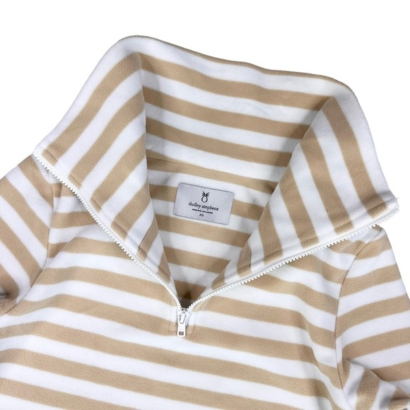 NWOT Dudley Stephens turtleneck zip white tan stripe fleece prospect pullover XS - Picture 11 of 16